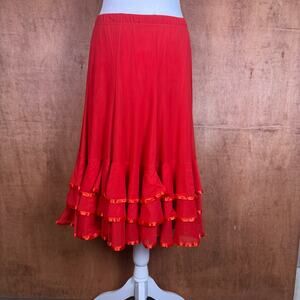 Red ruffle skirt midi swing dance skirt one size (XS small to medium)